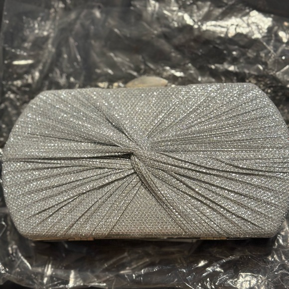 Silver Pleated Clutch Bags - Picture 1 of 4